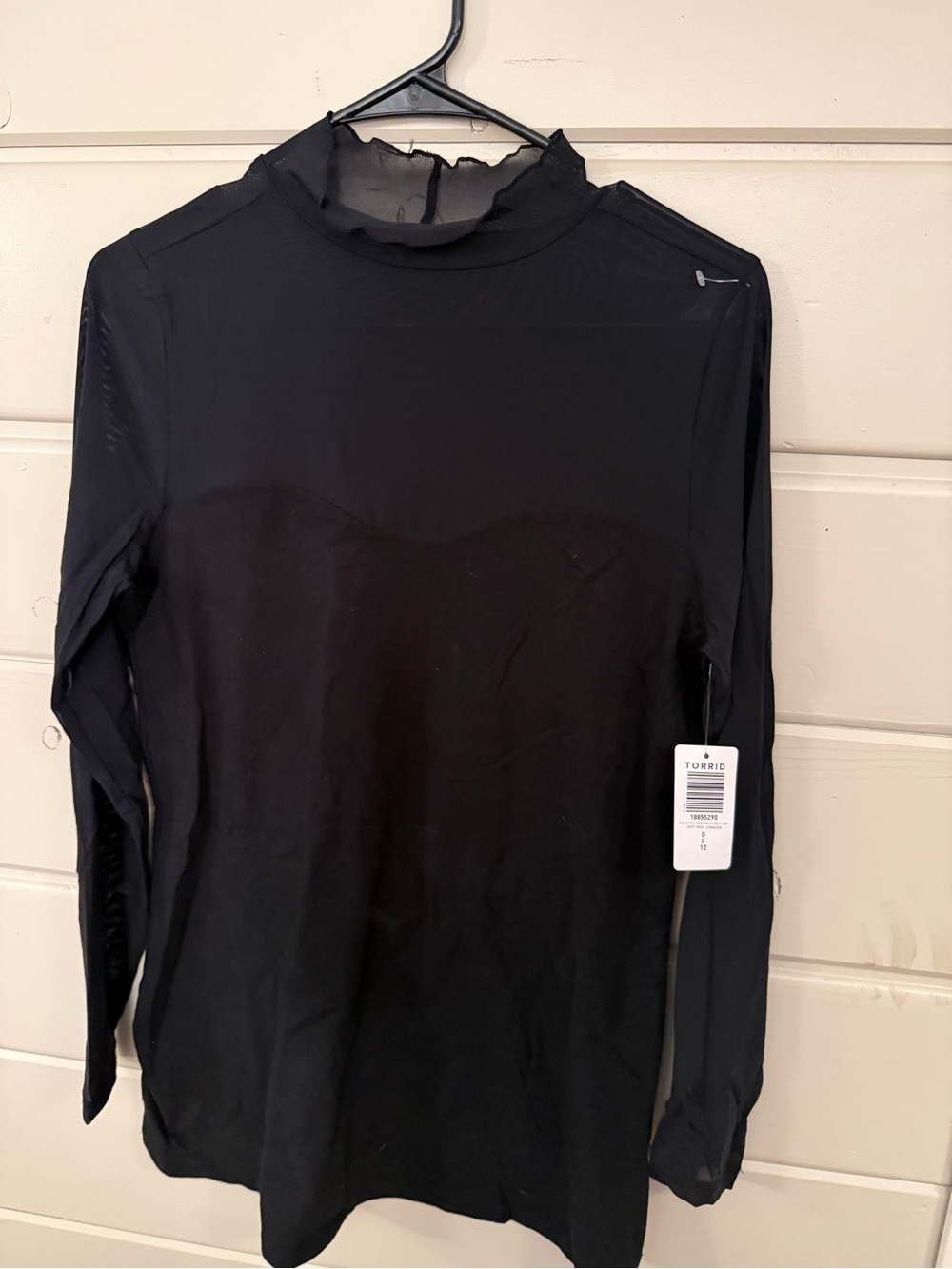 torrid Black Long-Sleeve Mock Neck Top with Ruffle Edge
